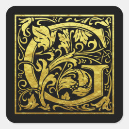 Letter G First Letter Imitate Gold Black Quadratischer Aufkleber