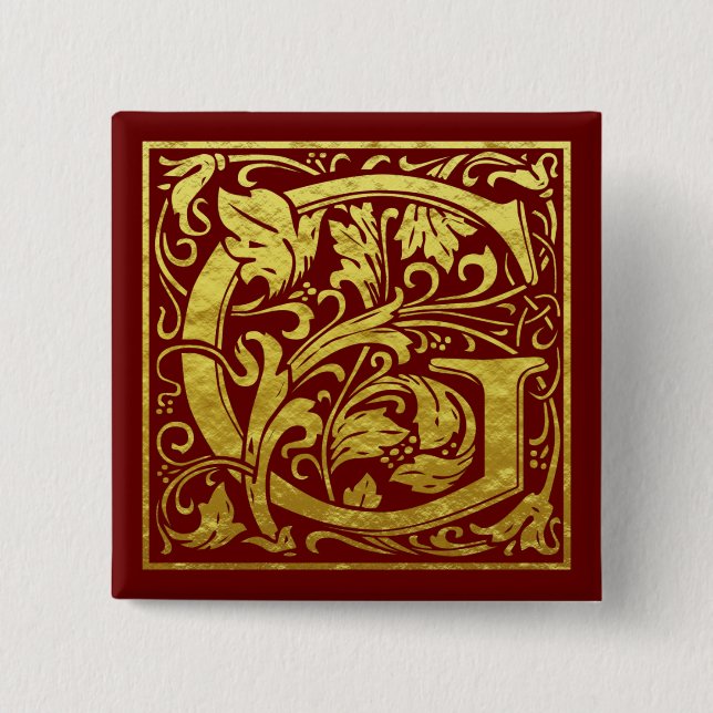 Letter G First Letter Imitate Gold Red Button (Vorderseite)