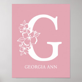 Letter G Floral Monogram Name Kinderzimmer Modern Poster