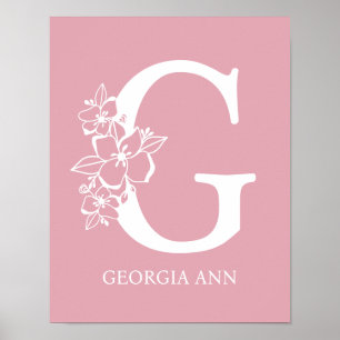 Letter G Floral Monogram Name Kinderzimmer Modern Poster