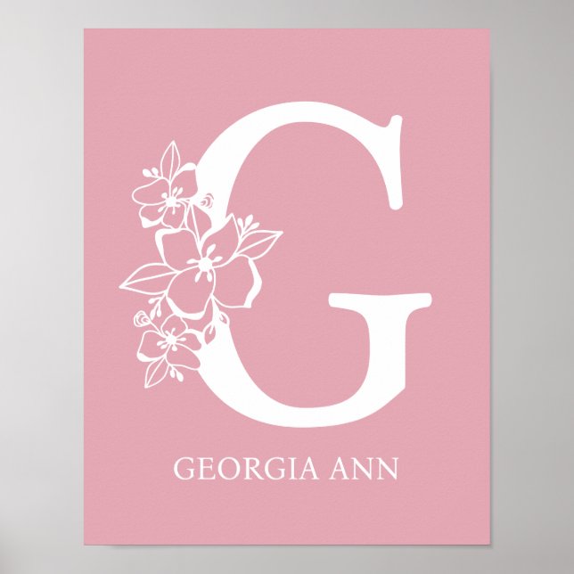 Letter G Floral Monogram Name Kinderzimmer Modern Poster (Vorne)