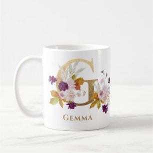 Letter G - Gold Floral Name Schwesterkollege Freun Kaffeetasse
