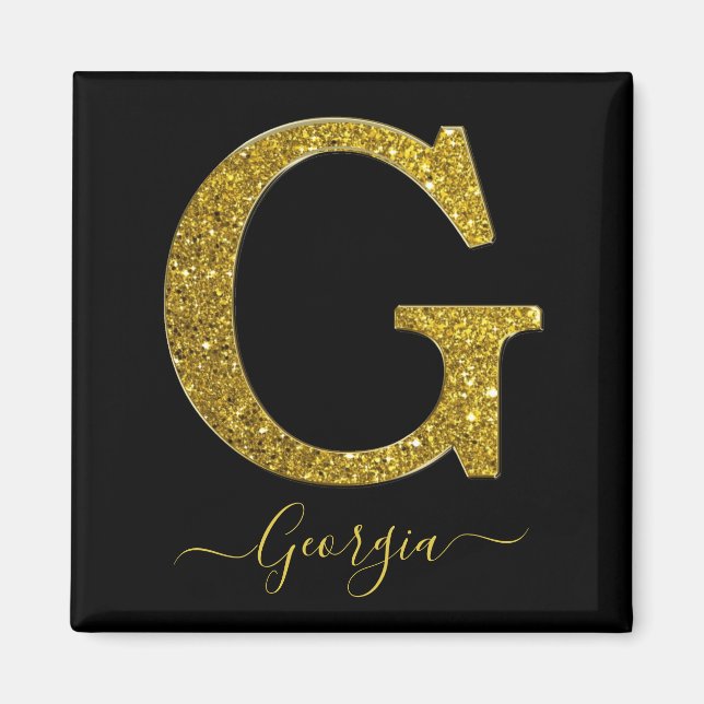 Letter G Gold Glitzer Magnet (Vorne)