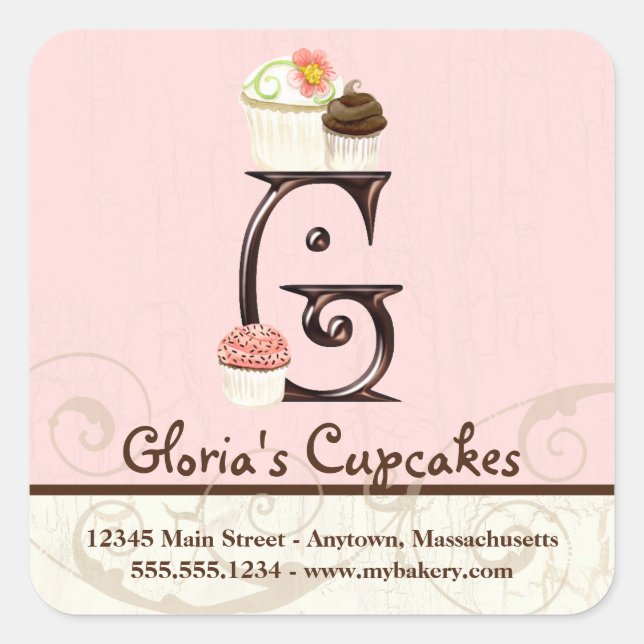 Letter G Monogram Cupcake Logo-Aufkleber Quadratischer Aufkleber (Vorderseite)