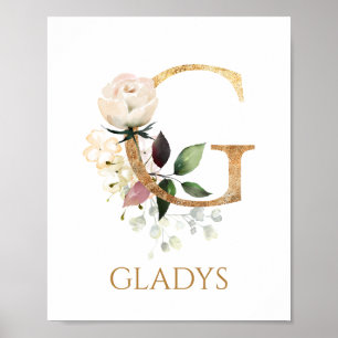 Letter G Monogram White Creme Rose Kinderzimmer Po Poster