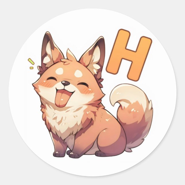Letter H Anime Dog Runder Aufkleber (Vorderseite)
