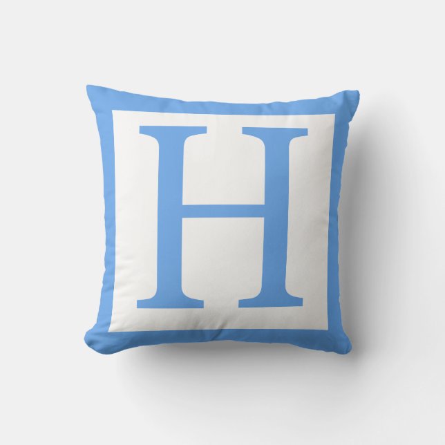 Letter H Baby Blue Border Kissen (Vorderseite)
