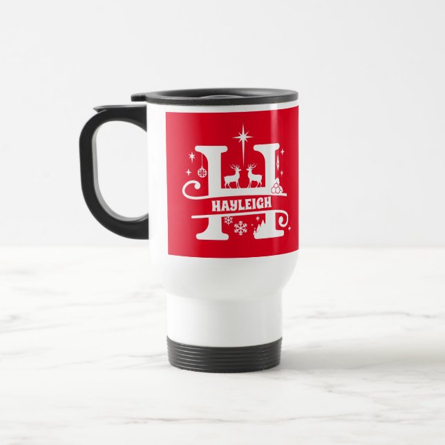 Letter H Christmas Monogram, Anfangsname Red Reisebecher (Links)