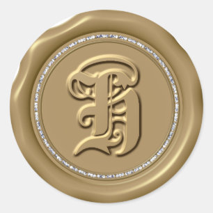 *~* Letter H Diamond Circle GOLD Wax Siegel Sticke Runder Aufkleber