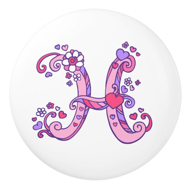 Letter H doodle Art pink und lila Griff Knopf (Vorderseite)