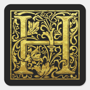 Letter H First Letter Imitats Gold Black Quadratischer Aufkleber