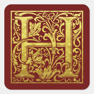 Letter H First Letter Imitats Gold Quadratischer Aufkleber