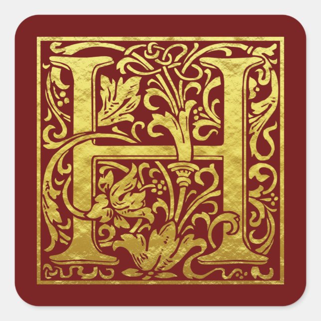 Letter H First Letter Imitats Gold Quadratischer Aufkleber (Vorderseite)