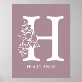 Letter H Floral Monogram Name Kinderzimmer Modern Poster