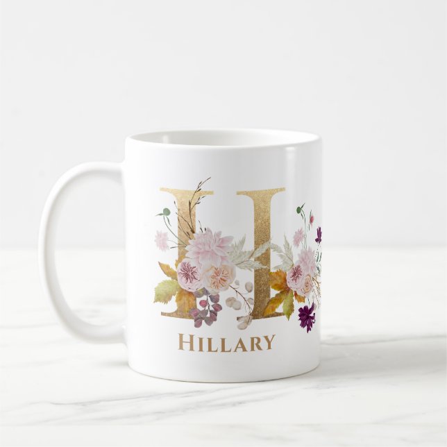 Letter H - Gold Floral Name Schwesterkollege Freun Kaffeetasse (Links)