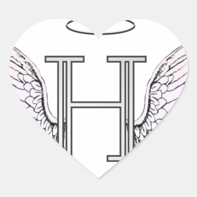 Letter H Initial Monogram mit Angel Wings & Halo Herz-Aufkleber (Vorderseite)