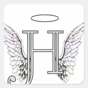 Letter H Initial Monogram mit Angel Wings & Halo Quadratischer Aufkleber