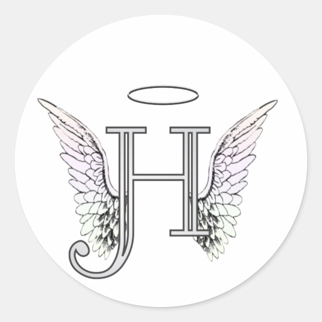 Letter H Initial Monogram mit Angel Wings & Halo Runder Aufkleber (Vorderseite)