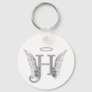 Letter H Initial Monogram mit Angel Wings & Halo Schlüsselanhänger