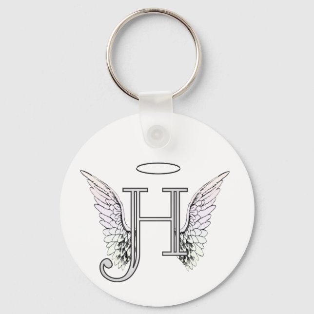 Letter H Initial Monogram mit Angel Wings & Halo Schlüsselanhänger (Vorderseite)