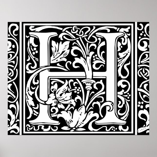 Letter H Medieval Monogram Vintag Initial Poster (Vorne)