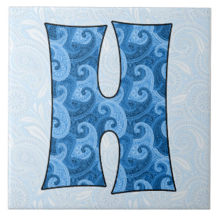 Letter H - Mit Monogramm blaues Paisley, 1,5 cm Ti Fliese