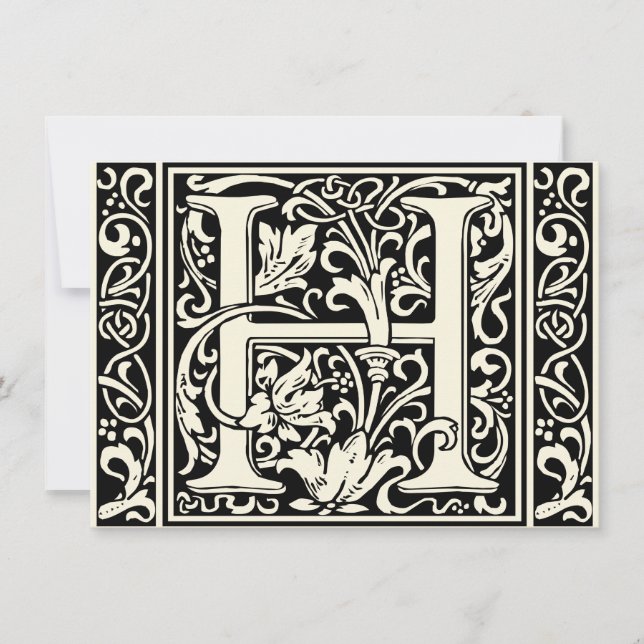Letter H Mittelalterliche Monogram Art Nouveau Einladung (Vorderseite)