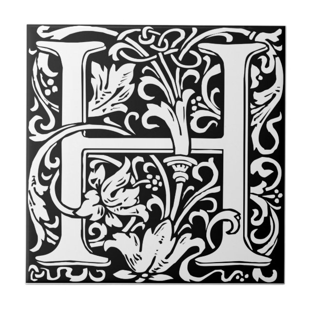 Letter H Mittelalterliche Monogram Art Nouveau Fliese (Vorderseite)