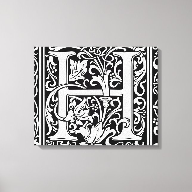 Letter H Mittelalterliche Monogram Art Nouveau Leinwanddruck (Vorderseite)