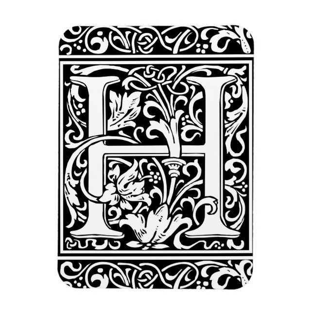 Letter H Mittelalterliche Monogram Art Nouveau Magnet (Vertikal)