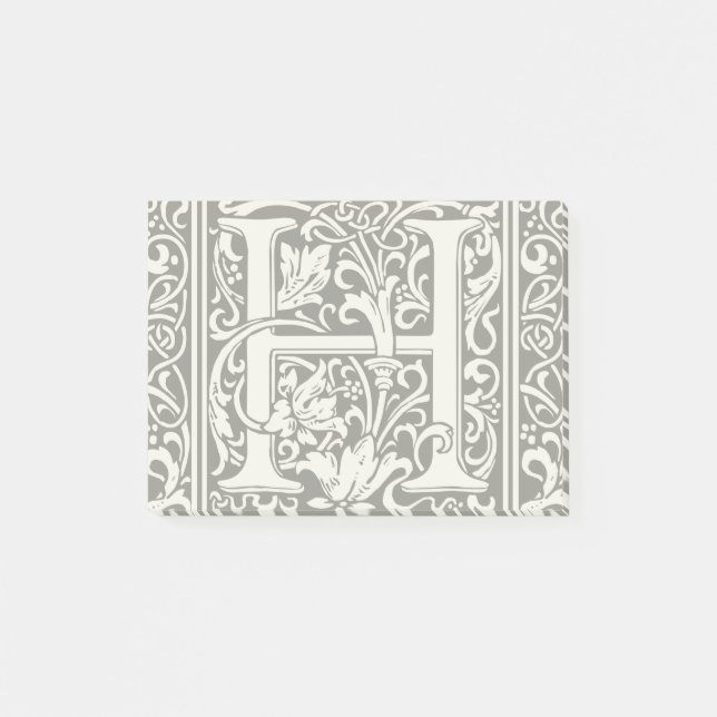Letter H Mittelalterliche Monogram Art Nouveau Post-it Klebezettel (Vorderseite)