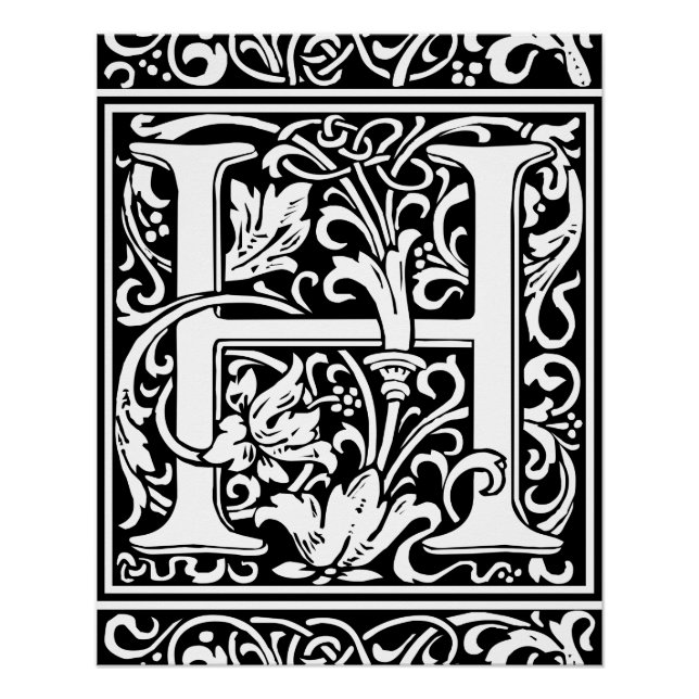 Letter H Mittelalterliche Monogram Art Nouveau Poster (Vorderseite)