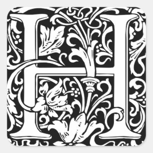 Letter H Mittelalterliche Monogram Art Nouveau Quadratischer Aufkleber