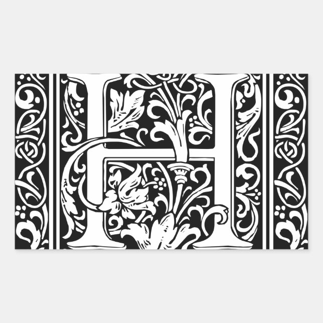 Letter H Mittelalterliche Monogram Art Nouveau Rechteckiger Aufkleber (Vorderseite)