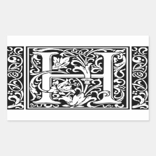 Letter H Mittelalterliche Monogram Art Nouveau Rechteckiger Aufkleber