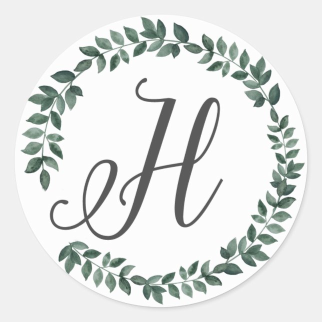 Letter H Monogram Minimalistischer botanischer Lea Runder Aufkleber (Vorderseite)