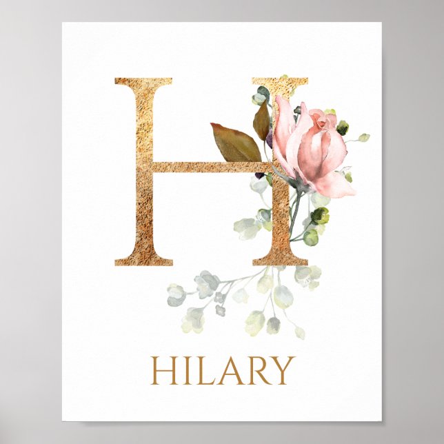 Letter H Monogram Pink Peach Rose Kinderzimmer Pos Poster (Vorne)