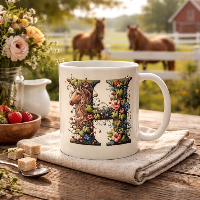 Letter H Pferd und Blume Kaffeetasse (Von Creator hochgeladen)