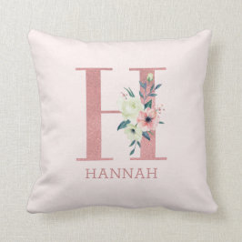 Letter H Pink Watercolor Floral Monogram Kinderzim Kissen