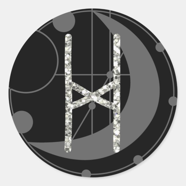 Letter H Rune Rune Monogram Geometric Moon Black Runder Aufkleber (Vorderseite)