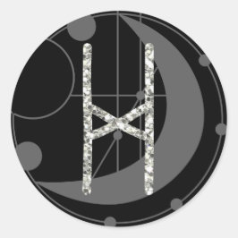 Letter H Rune Rune Monogram Geometric Moon Black Runder Aufkleber