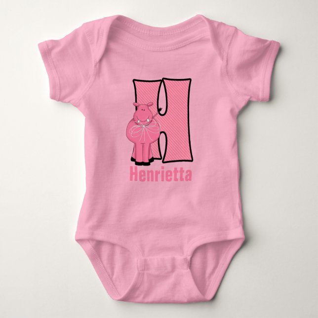 Letter H Striping Pink Striping Hippo Baby Strampler (Vorderseite)