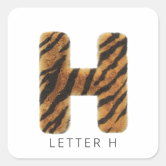 Letter H Tiger Fur Quadratischer Aufkleber (Vorderseite)