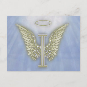 Letter I Angel Monogram Postkarte