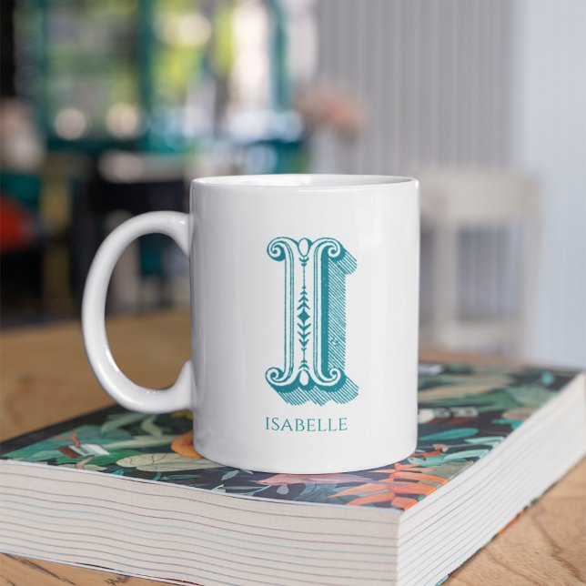 Letter I Aquamarin Monogram Modern Name Kaffeetasse (Von Creator hochgeladen)