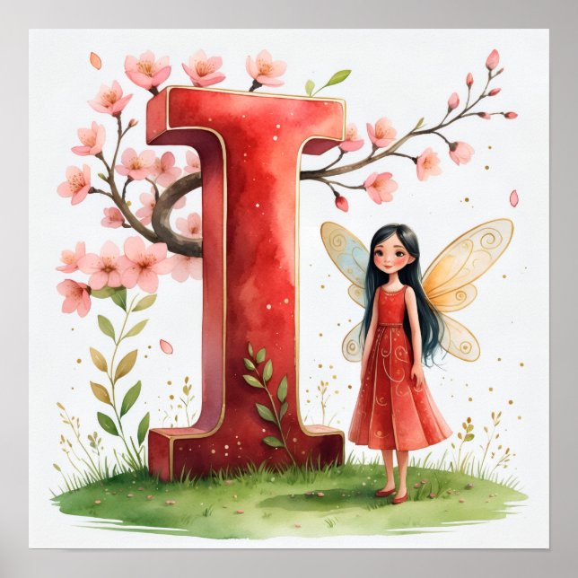 Letter I Cherry Blossom Fairy Poster - Fairy Art  (Vorne)