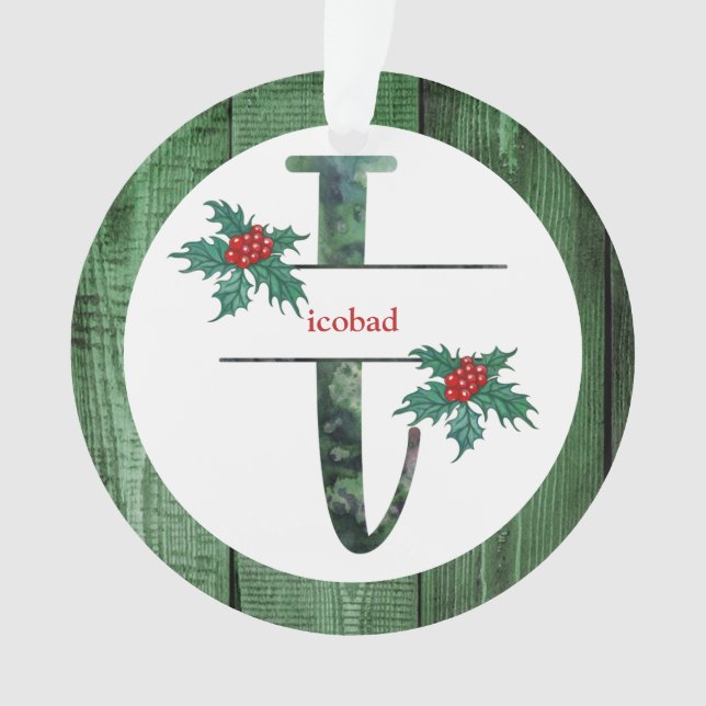 *~* Letter I Christmas FOTO Rustikales Holz AP44 Ornament (Vorderseite)