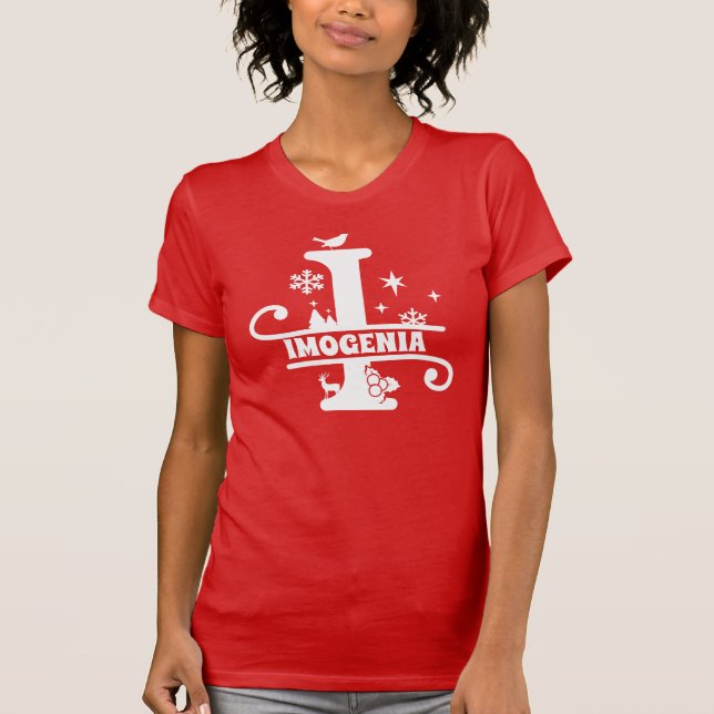 Letter I Christmas Monogram, Anfangsname Rot T-Shirt (Vorderseite)