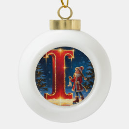 Letter I Christmas Skating Personalized Initial Keramik Kugel-Ornament