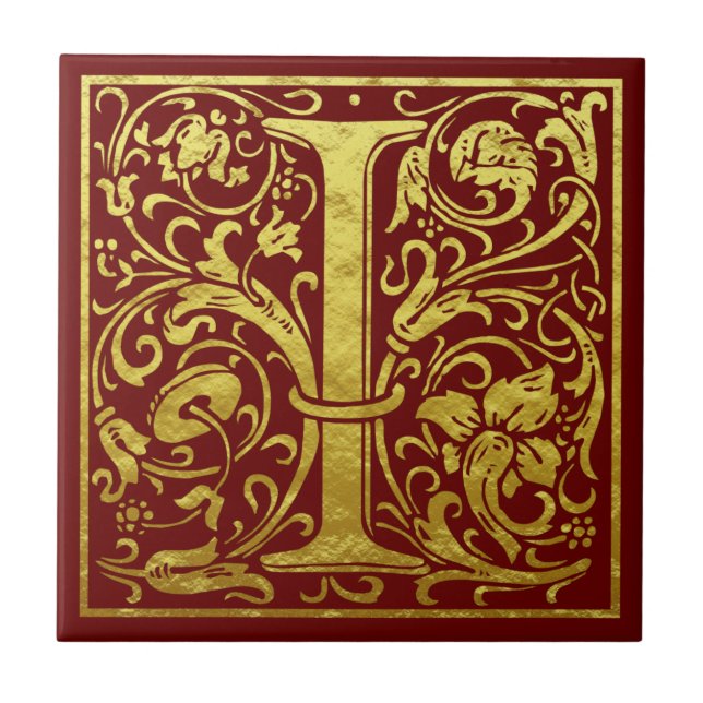 Letter I First Letter Imitats Gold Red Fliese (Vorderseite)